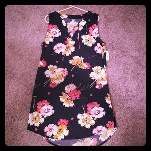 Navy dress with red and pink flowers